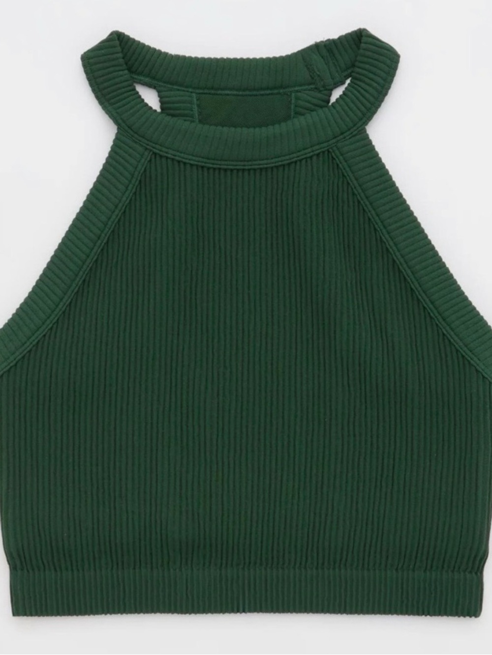 aerie Forest Green Ribbed Halter Crop Top